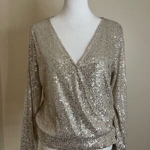 INC International Concepts Silver Sequin Blouse